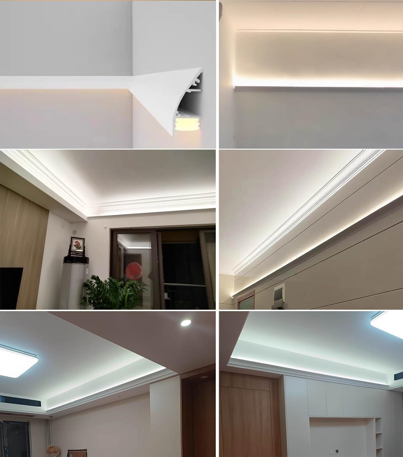 Profili per Strisce Led Canale di Illuminazione Indireatta a Led Modanatura a Corona, Profilo Diffusore Striscia Led per Battiscopa, Fessura per Battiscopa per Strisce Led Decorative(1.7m/5.6ft)