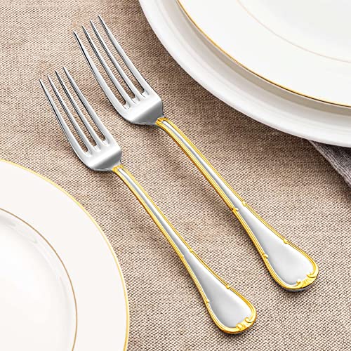Keawell Elizabeth 20-Piece 18/10 Stainless Steel Flatware Set, Service For 4, Fine Silverware Set (Gold Accent), Dishwasher Safe, Mirror Polished #TOP6