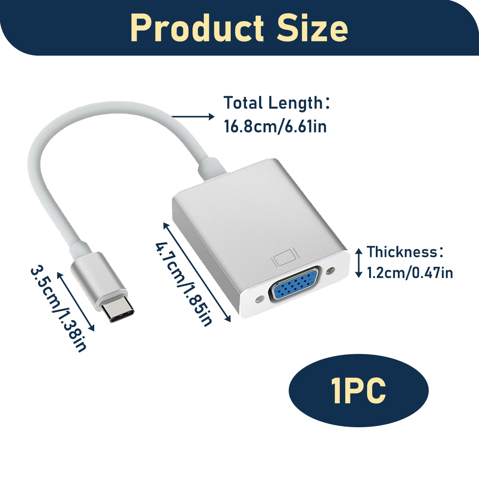 Adaptateur USB-C Vers VGA 4K – Thunderbolt 3/4 Vers Moniteur/Projecteur, Compatible MacBook, IPhone 15, Galaxy, Dell XPS