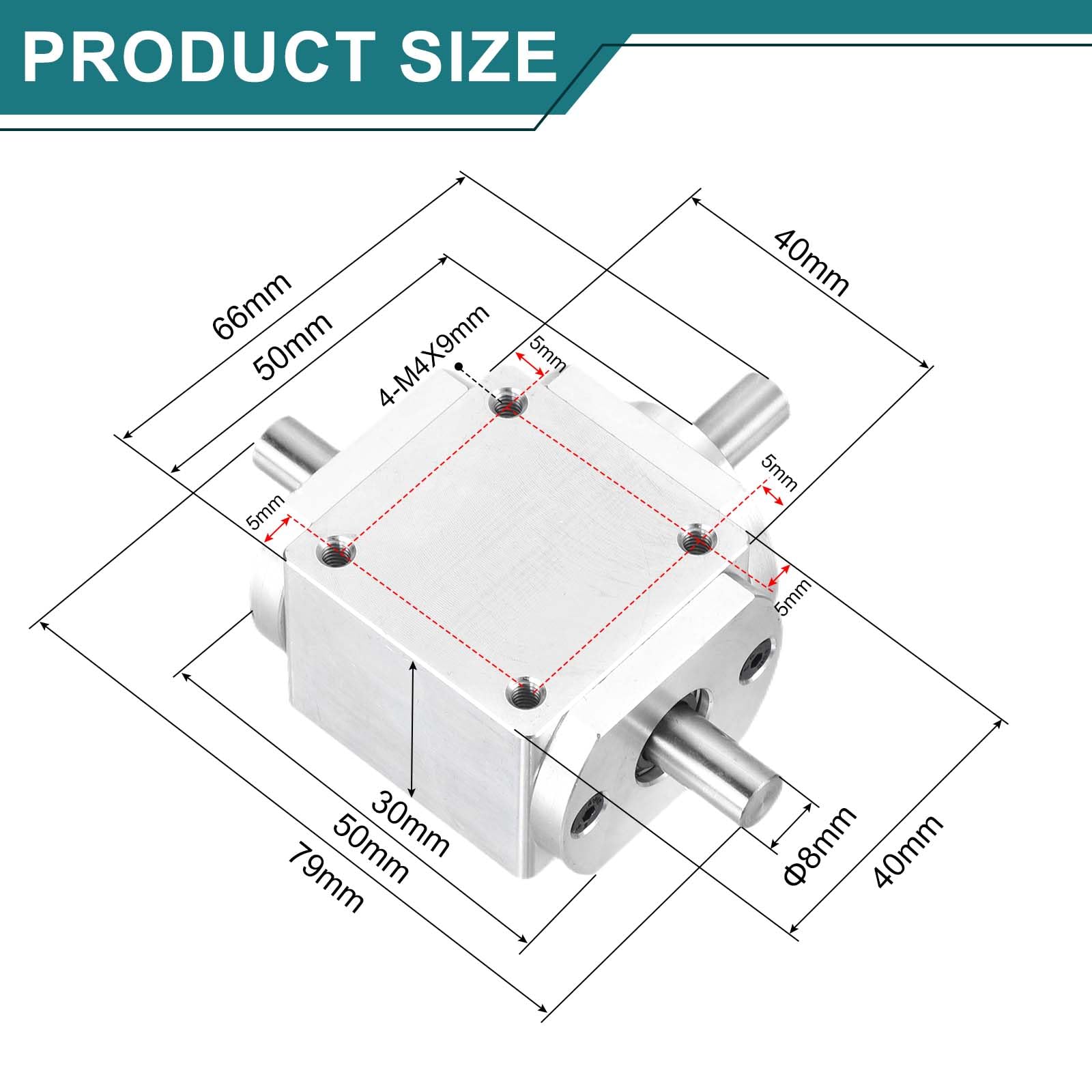 QUARKZMAN Getriebe 90 Grad Kegelradgetriebe 1:1 Doppelausgangswelle 1 Modul 20 Zähne Aluminiumrahmen 8mm Welle 79x66x30mm