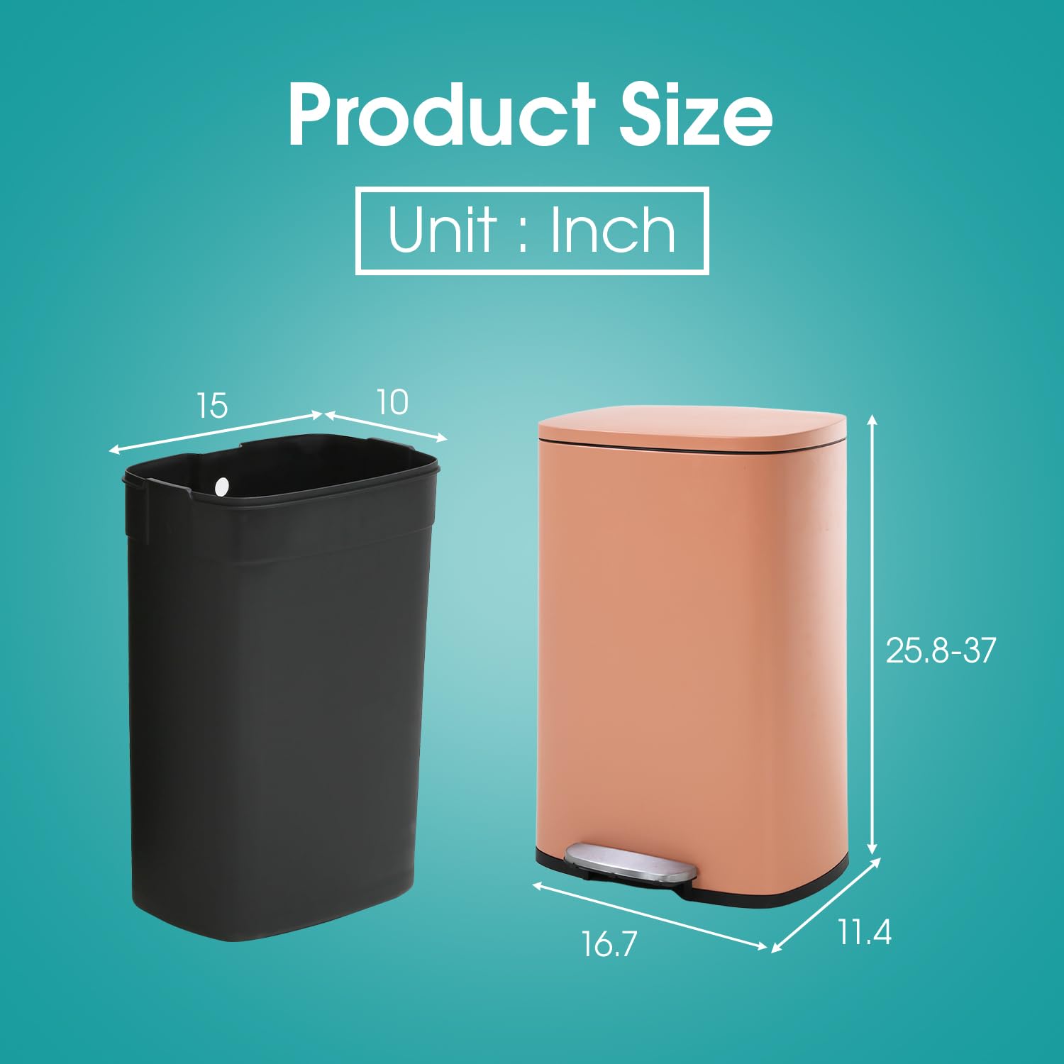 50 Liter/13 Gallon Kitchen Trash Can with Lid, Stainless Steel Trash Can with Foot Pedal and Plastic Inner Bucket,Fingerprint-Resistant Soft Close Lid Garbage Can,Odor Proof for Bathroom Kitchen,Pink