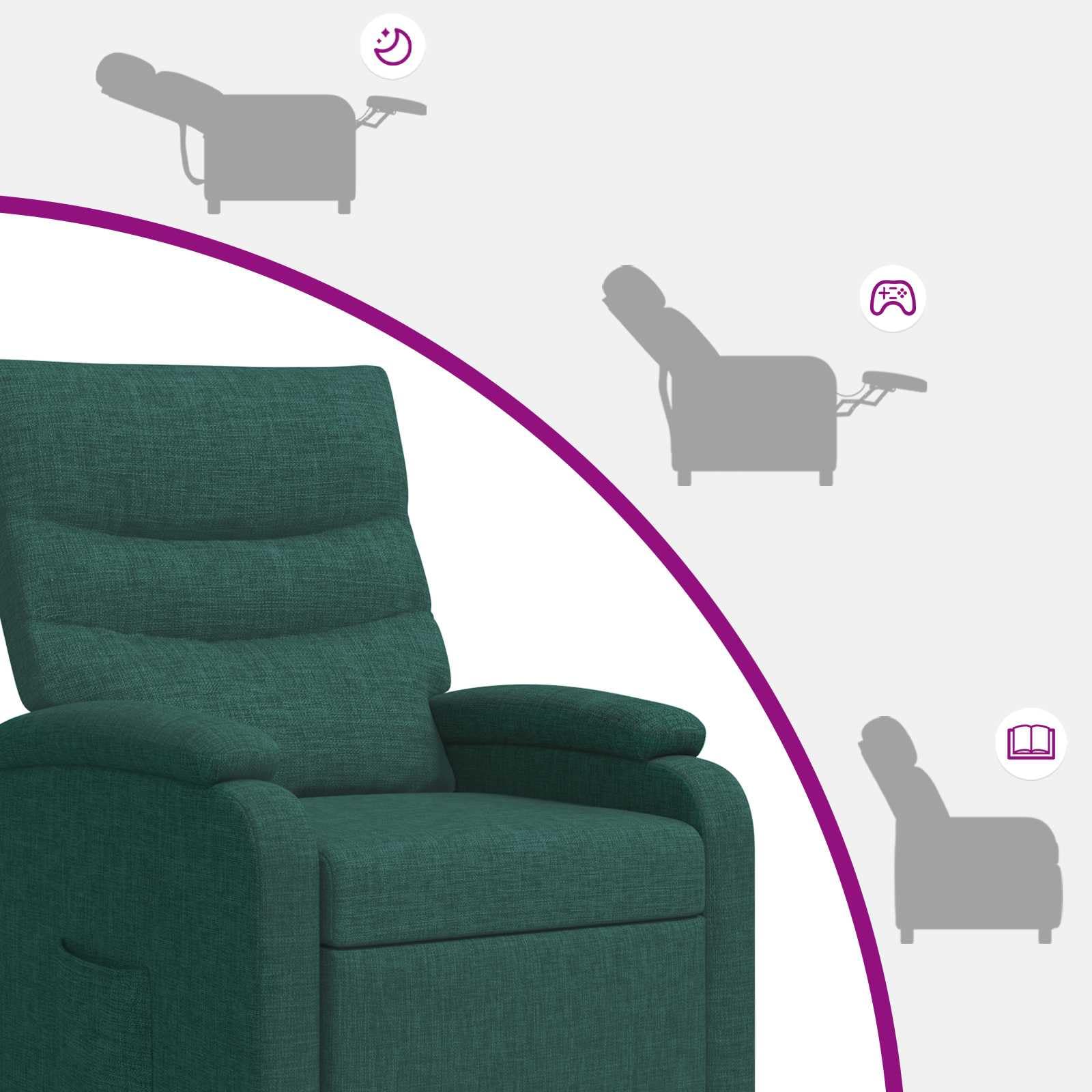 Poltrona relax verde scuro, tessuto 100% poliestere, regolabile 115-160