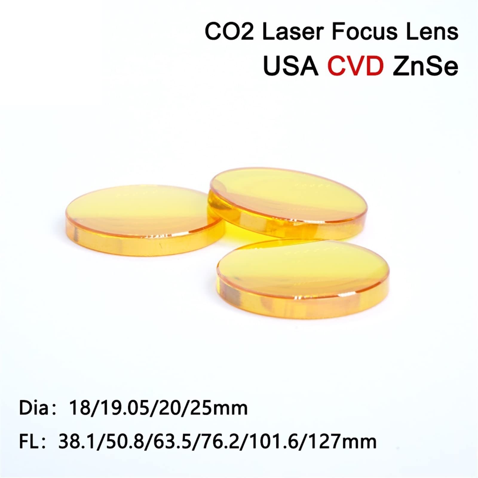 USA CVD ZnSe Dia. 12 18 19.05 20 25 38.1mm CO2 Laser Lens for CO2 Laser Cutting Machine(25mm,38.1mm)