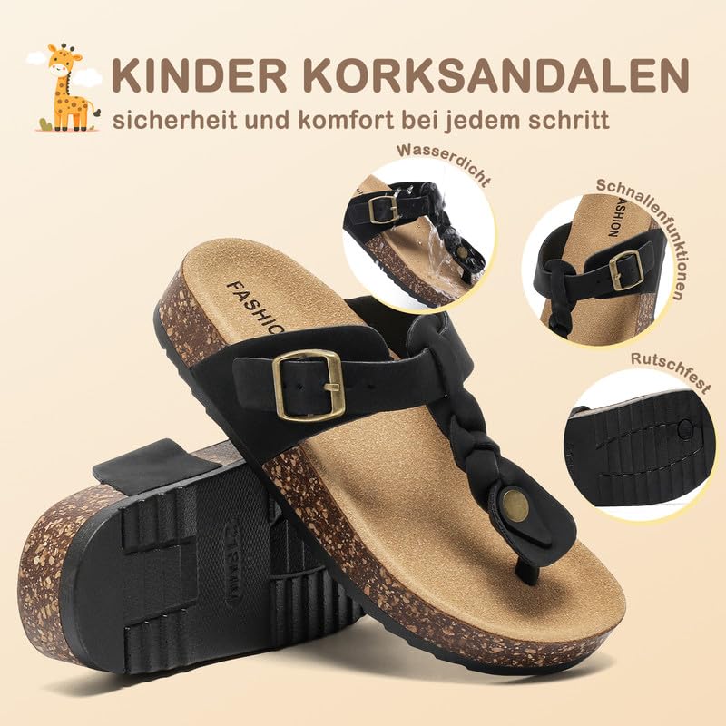 Planas Casuales Separador Dedos Niñas, Chanclas Verano Unisex Infantiles Plantilla Corcho, Sandalias Flip Flop Niños Hebilla Ajustable, Antideslizantes Baño Zapatillas Cómodas Casa