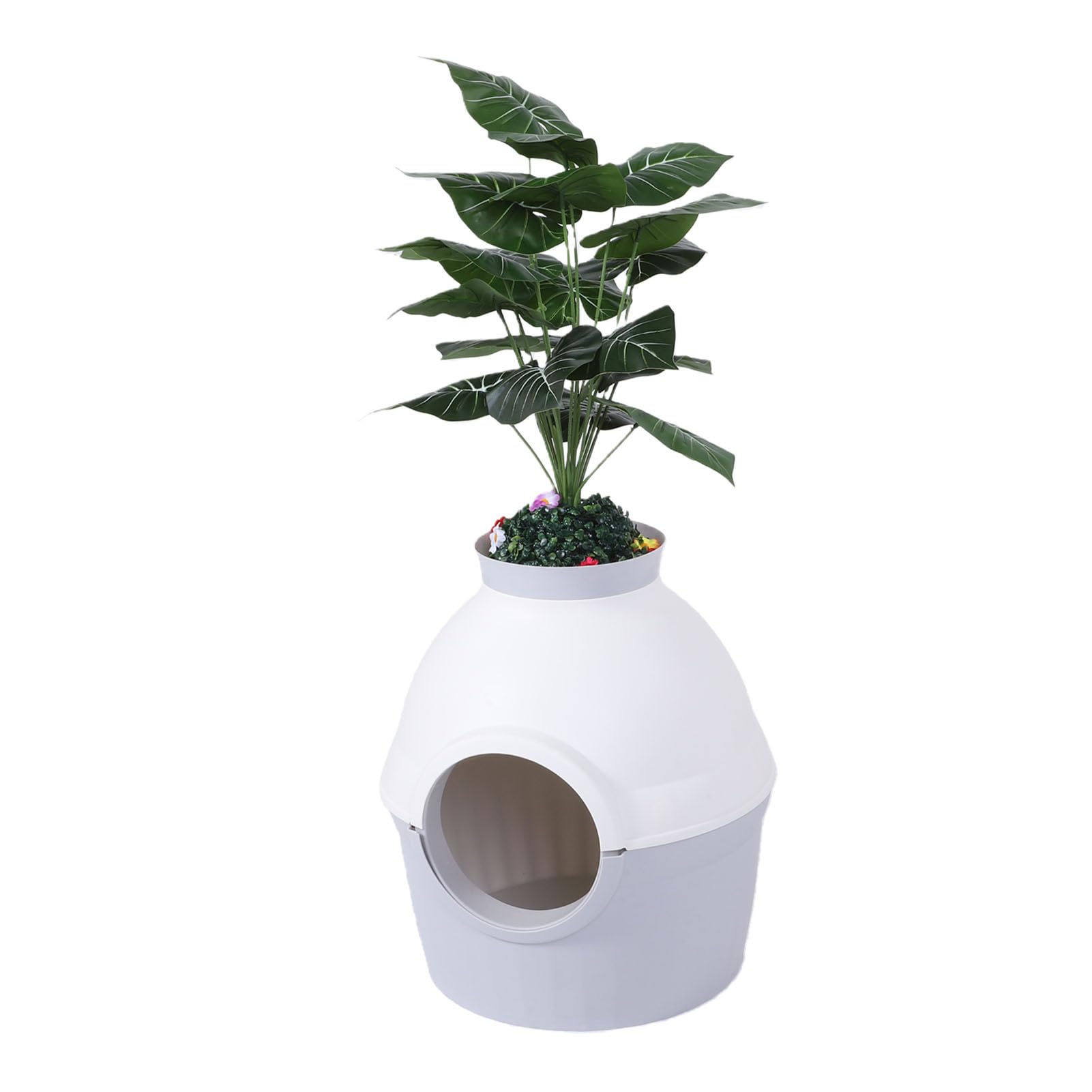Arenero Oculto para Gatos, Extragrande, a Prueba de Salpicaduras, con Diseño de Planta de Plástico para Decoración del Hogar y privacidad.