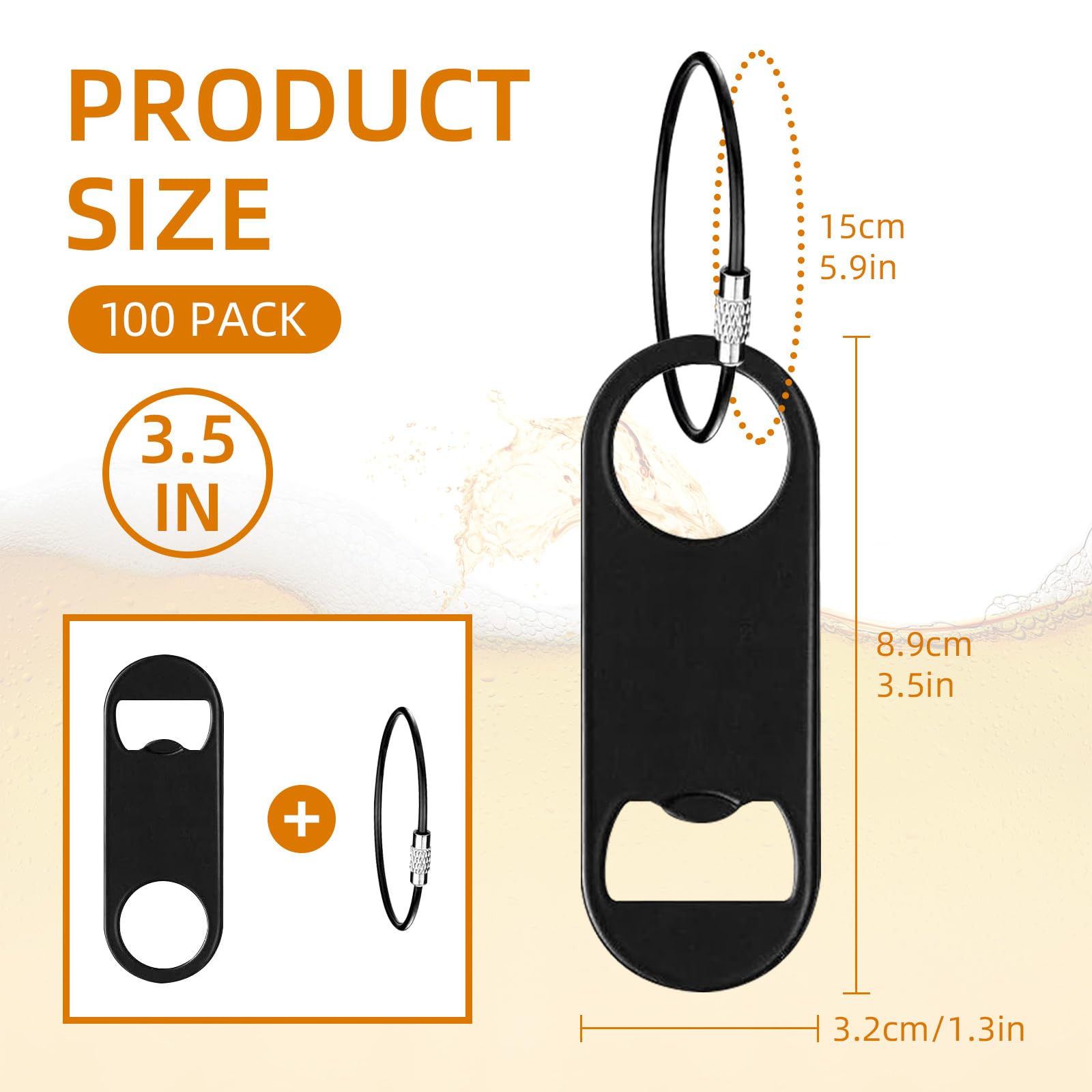 Paquete de 100 abrebotellas de cerveza plano, abridor de botellas plano de acero inoxidable de 3.5 pulgadas con llavero, mini abrebotellas de cerveza, llavero para camarero, cocina, bar,