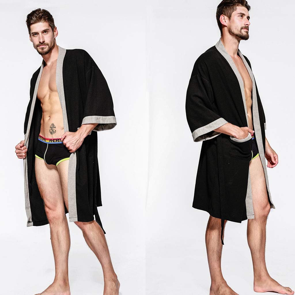 Accappatoio Vestaglia Uomo Accappatoio in Cotone Leggero, Uomo Kimono Accappatoio, Indumenti da Notte Loungewear Asciugamano Lungo Mens Hotel Spa Bagno Pigiama
