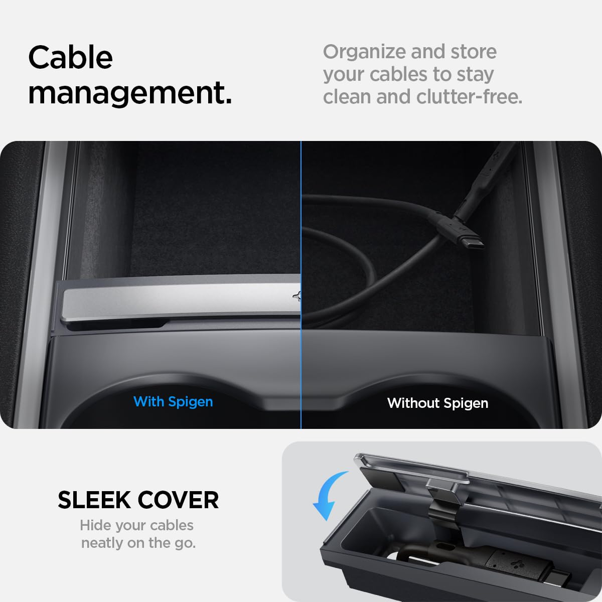 Spigen Estación Organizadora de Cables Tesla Model 3 2021-2023 y Model Y (~2024) Diseñada para Accesorios Tesla