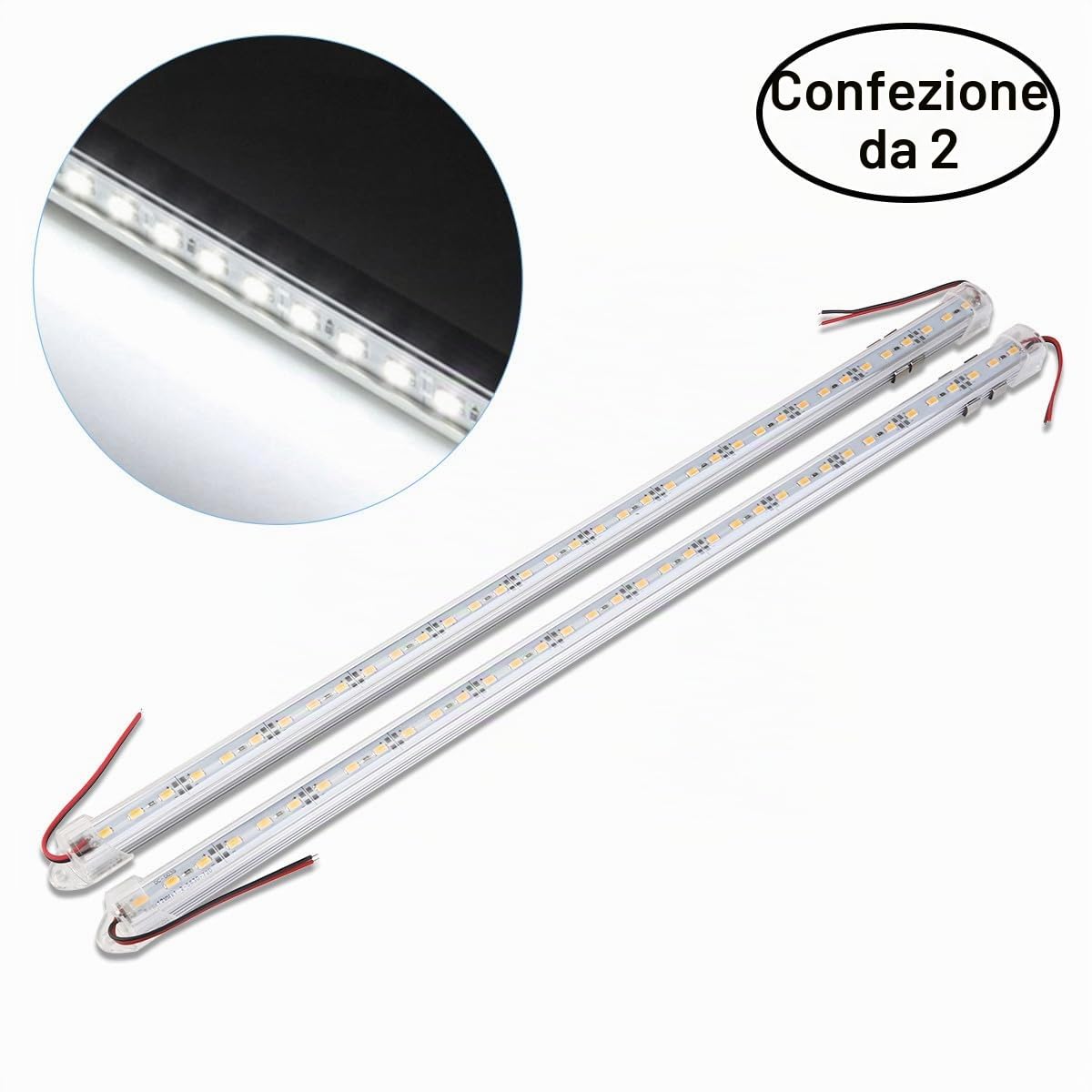 WINOMO - Barre luminose in alluminio rigido LED, impermeabilità IP65 12 V 50 cm [classe energetica A+], colore: Bianco (Confezione da 2)