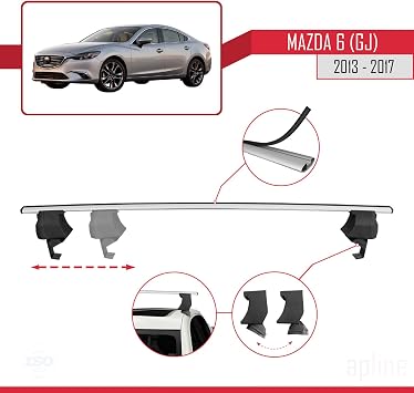 Mazda 6 III (GJ) Pre-Facelift 2013-2017 Arası ile Uyumlu ACE-4 Ara Atkı Tavan Barı Gri 2 Adet