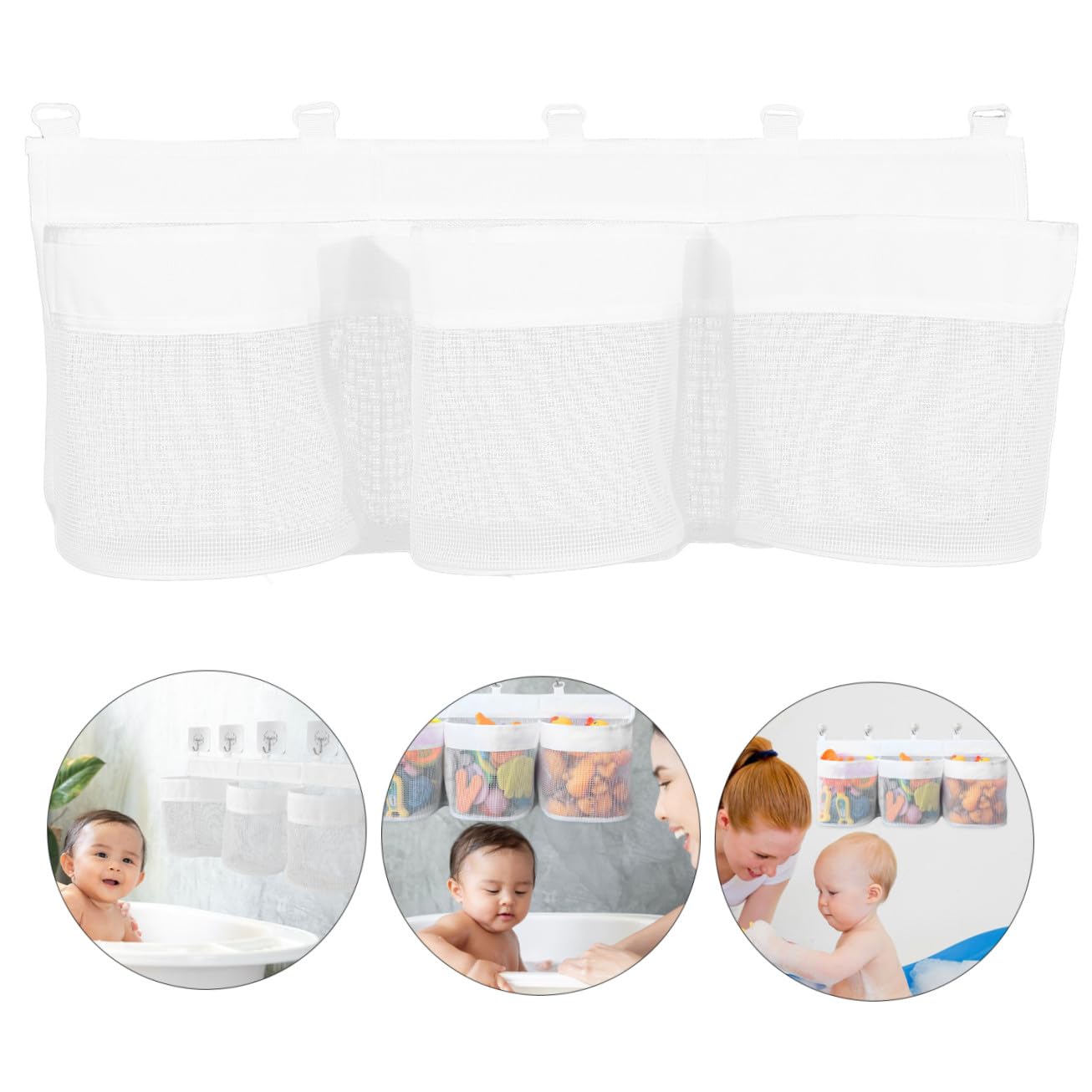 HANABASS 4 Pièces Organisateur de Jouets de Bain Suspendu Filet Respirant de Rangement Multi Compartiments pour Garçon Fille Capacité pour Salle de Bain et Placard