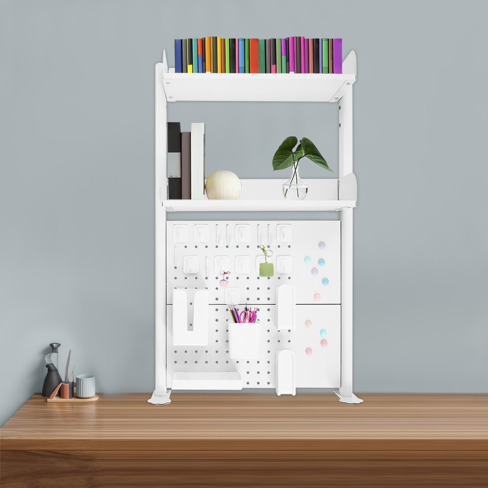 Klemmbare Schreibtisch Organizer Clip-on-Schreibtischregal, 2-Ebenen Büro Computer Schreibtisch Zubehör Organizer, 7.5kg Tragfähigkeit pro Ebene für Büro und Zuhause (Weiß, 60 * 95cm)