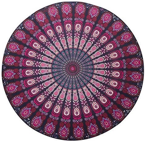 Resulzon Indian Mandala Hawaii Sunproof Round Beach Throw Tapestry Hippy Boho Gypsy Tablecloth Beach Shawl 60 Inches - Purple