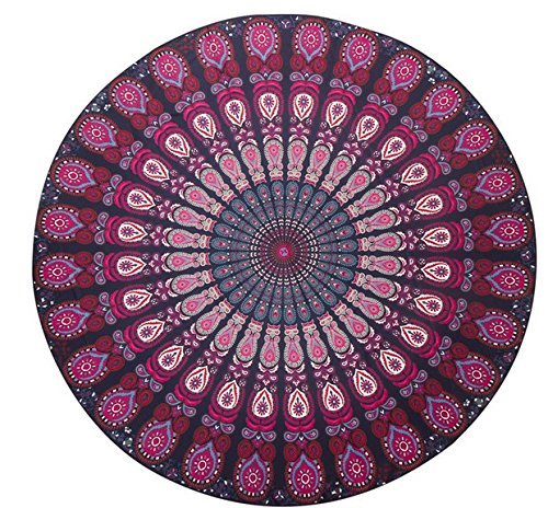 Resulzon Indian Mandala Hawaii Sunproof Round Beach Throw Tapestry Hippy Boho Gypsy Tablecloth Beach Shawl 60 Inches - Purple #TOP1