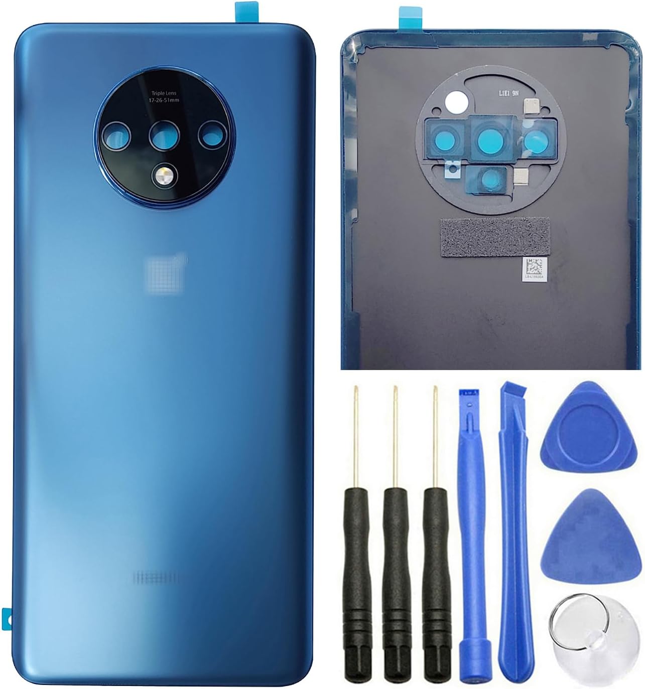 for OnePlus 7T Housing Rear Glass Back Door Cover Replacement/Adhesive for OnePlus 7T HD1900 HD1901 Dual SIM 6.55"(NOT for 7T Pro 6.67") (Blue(Back Glass Cover+Camera Lens))