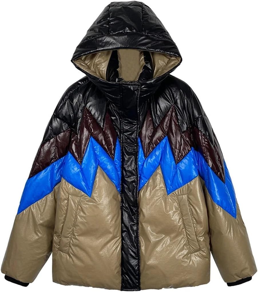 Winter Women's Short Hooded Down Jacket Patchwork Thickened Warm Ladies