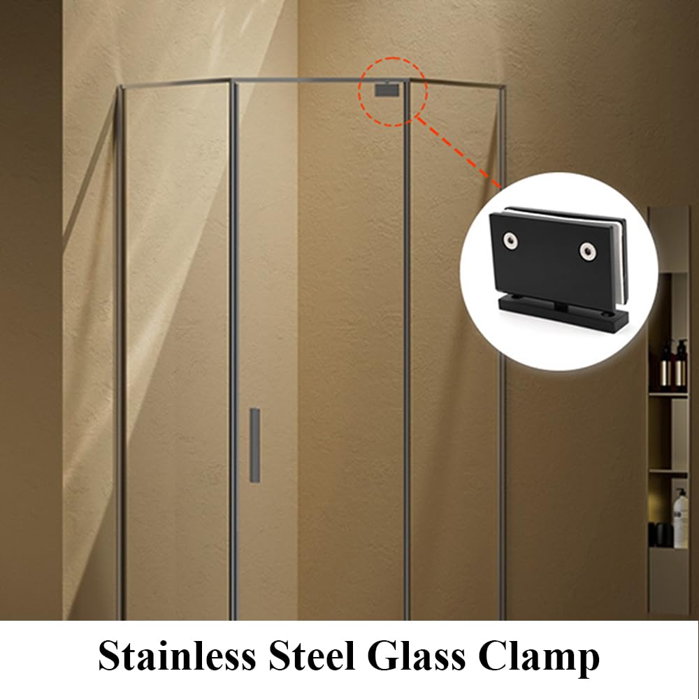 2 cerniere per porte in vetro, cerniere a 360 gradi, cerniere senza cornice, da vetro a vetro, in acciaio inox resistente, per armadietti, vetrine, armadi (rete nera opaca)