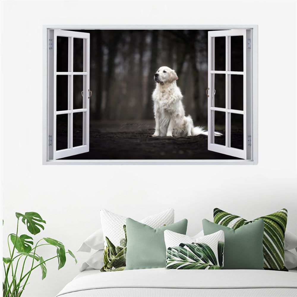 3D Wandtattoos Durchbruch Wandbild Hund Kinderzimmer Aufkleber Wandaufkleber Wandsticker für Kinderzimmer Junge Mädchen Teenager Zimmer Wohnzimmer Schlafzimmer 120x80cm