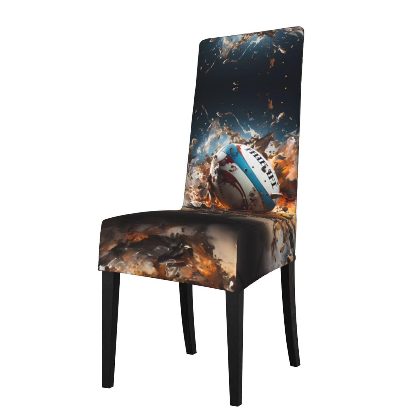 HLSBSSL Rugby on Fire Printed dining chair covers, wrinkle-resistant and iron-free, suitable for hotels, banquets, and conferences