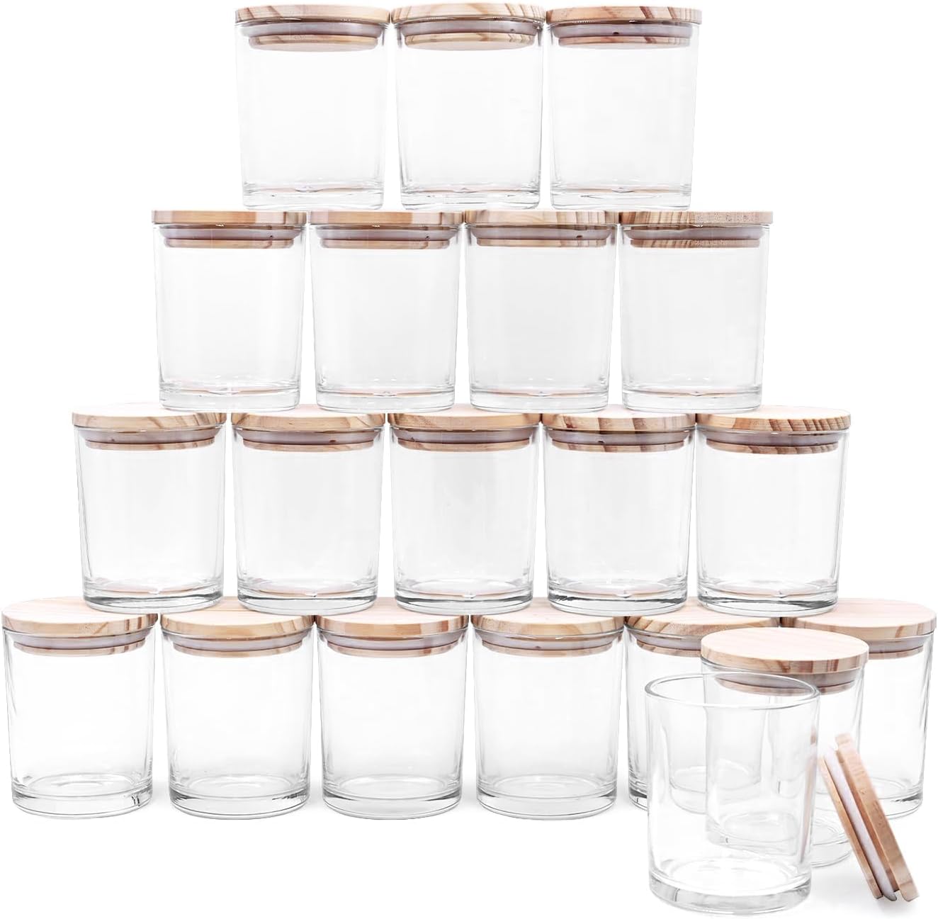 SHOWIN Thick Candle Jars for Making Candles 20 Pcs, 7 OZ Empty Jars with Wood Lids for Candle Making, Sample Container, Clear