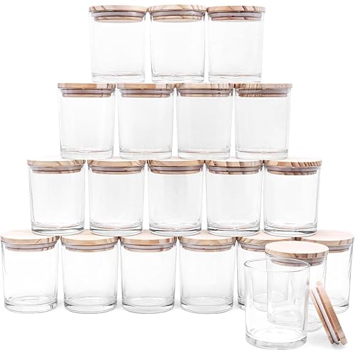 Thick Candle Jars for Making Candles 20 Pcs, 7 OZ Empty Jars with Wood Lids for Candle Making, Sample Container, Clear