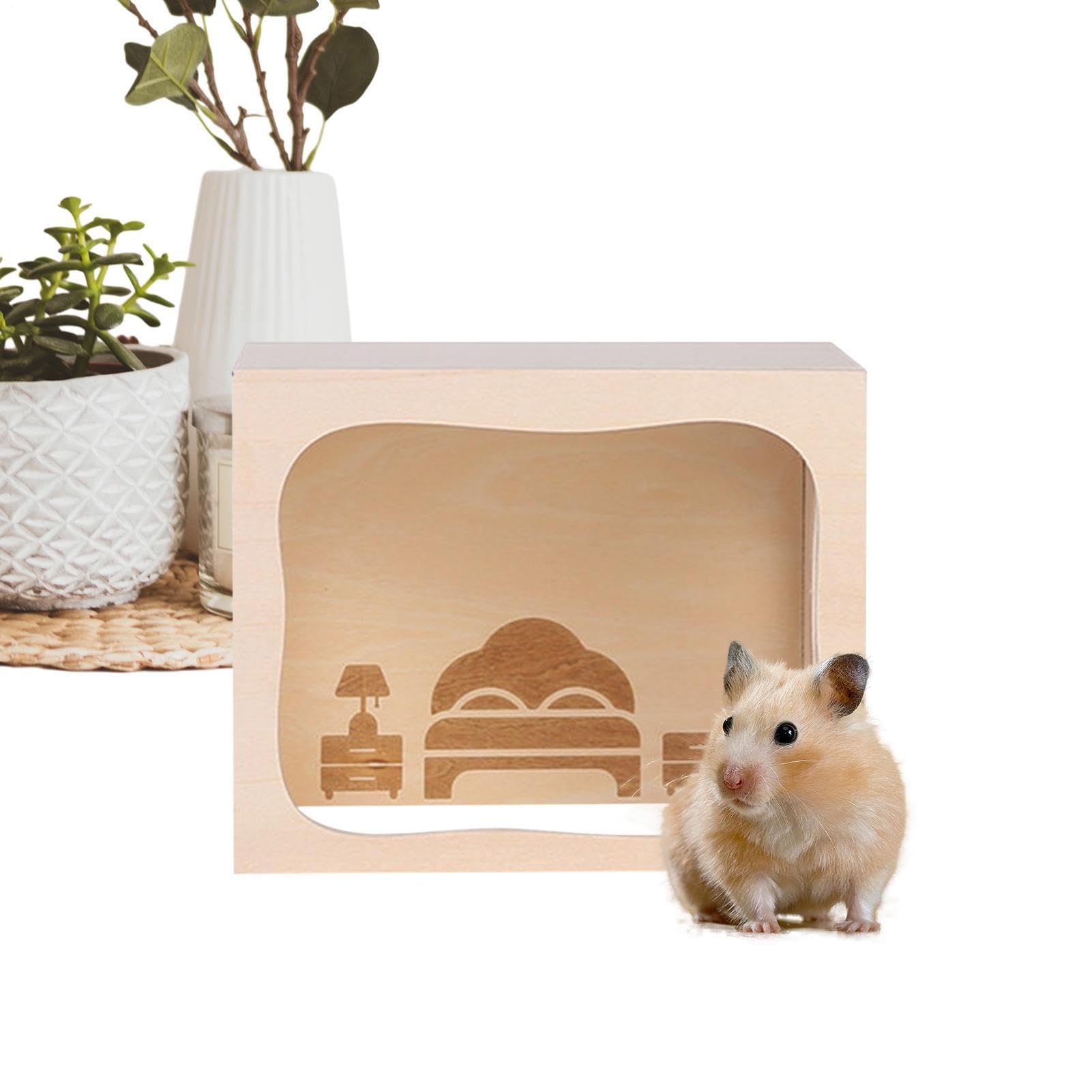Casa hámster Enriquecimiento Con Tapa De Madera Abrible | Jaula de hámster enano y juguetes para jerbo en interiores, dormir, excavar, conejo, hurón, chinchilla, erizo
