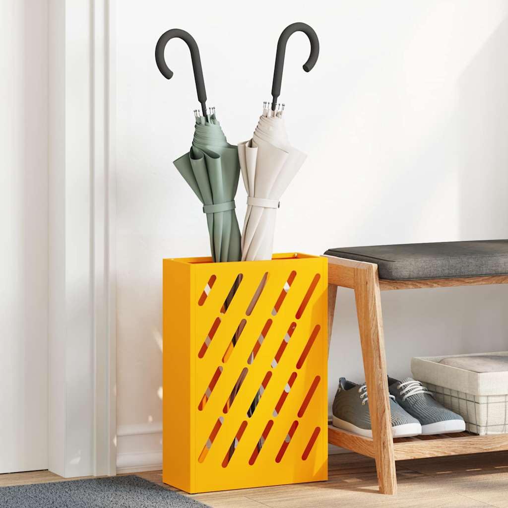 vidaXL Soporte para Paraguas de Lluvia Amarillo Mostaza Acero, Soporte para Paraguas Rectangular, Moderno, Duradero, Entrada, Organiza tu hogar