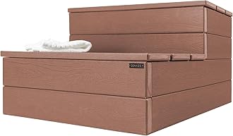 DENKOE Hot Tub Steps - Wood Looking Plastic Steps - 100% Waterproof Spa Steps - Brown Non Slip, Heavy Duty Outdoor Steps, Multi Use as Porch Steps, Hot Tub Stairs, or Outdoor Stairs, Fits Any Spa Size