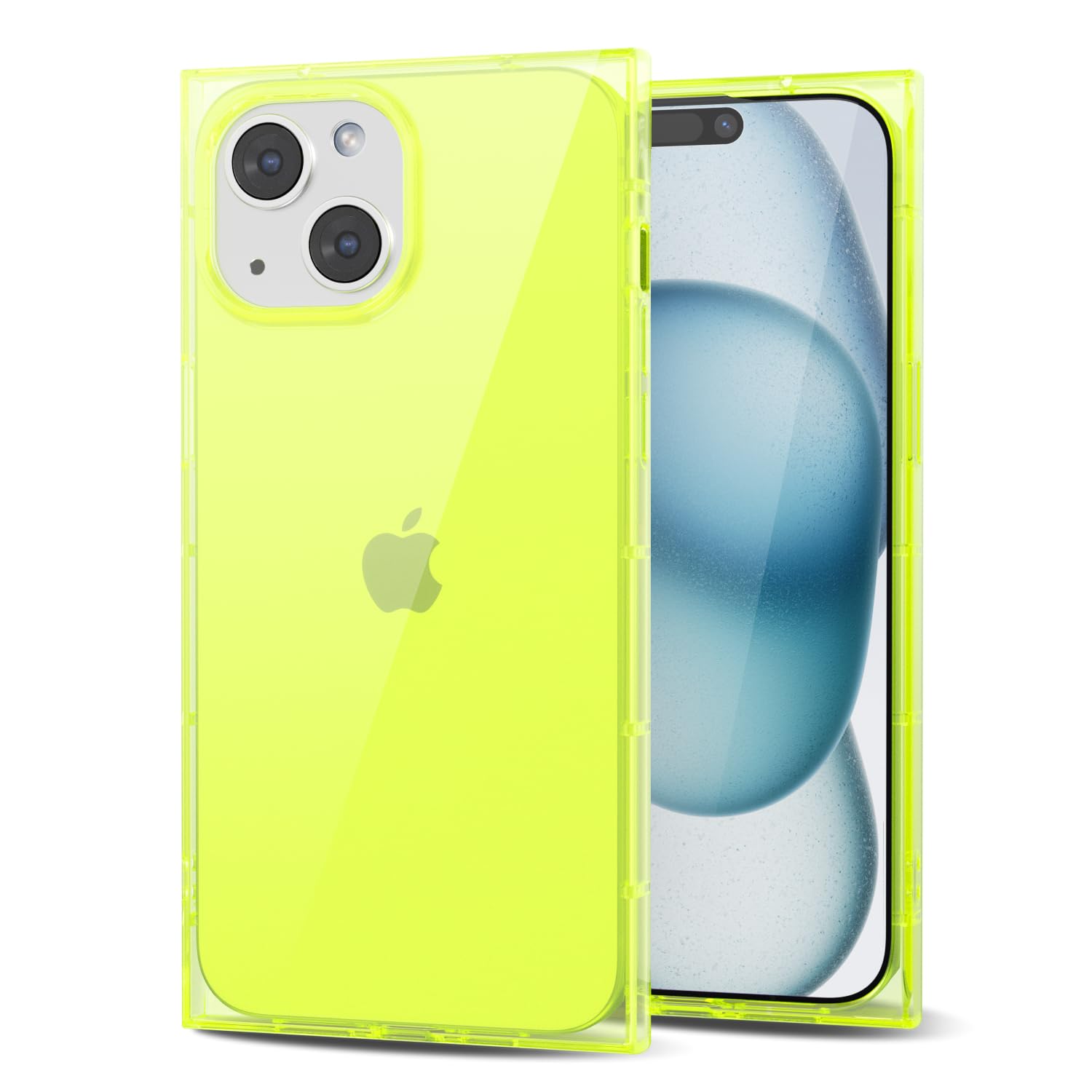 Svanove for iPhone 15 Plus Clear Case Rectangle Edge, Transparent Aesthetic Trendy Girly Neon Bright Silicone Rubber Phone Case for Women, Thin Slim