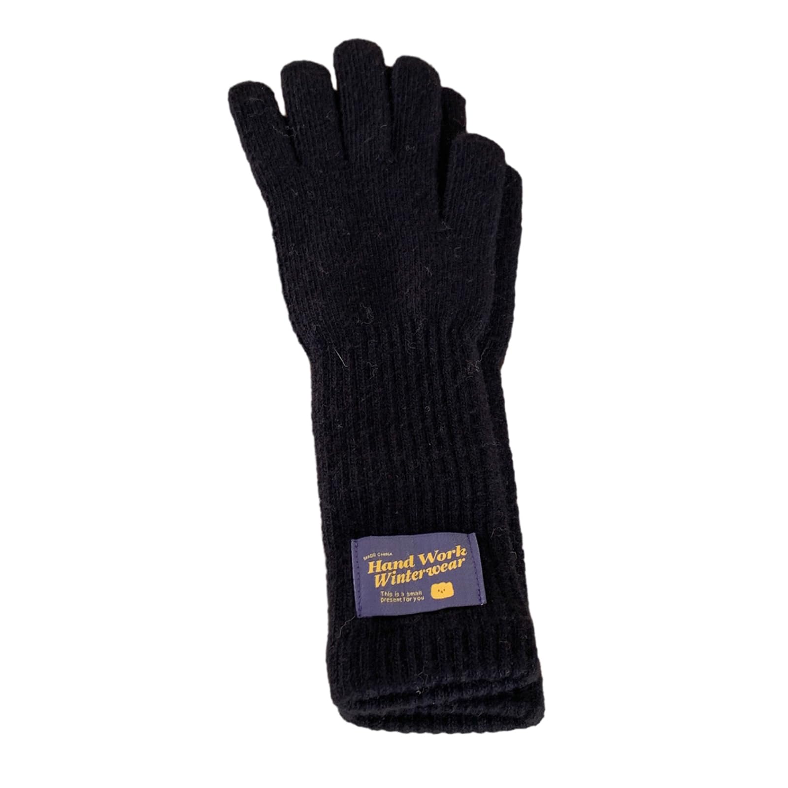 Limtula Men's Black Winter Knit Gloves With Lengthen Wrist Cuffs Couple Full Finger Gloves Thicken Outdoor Cycling Skiing Gloves Keep Warm