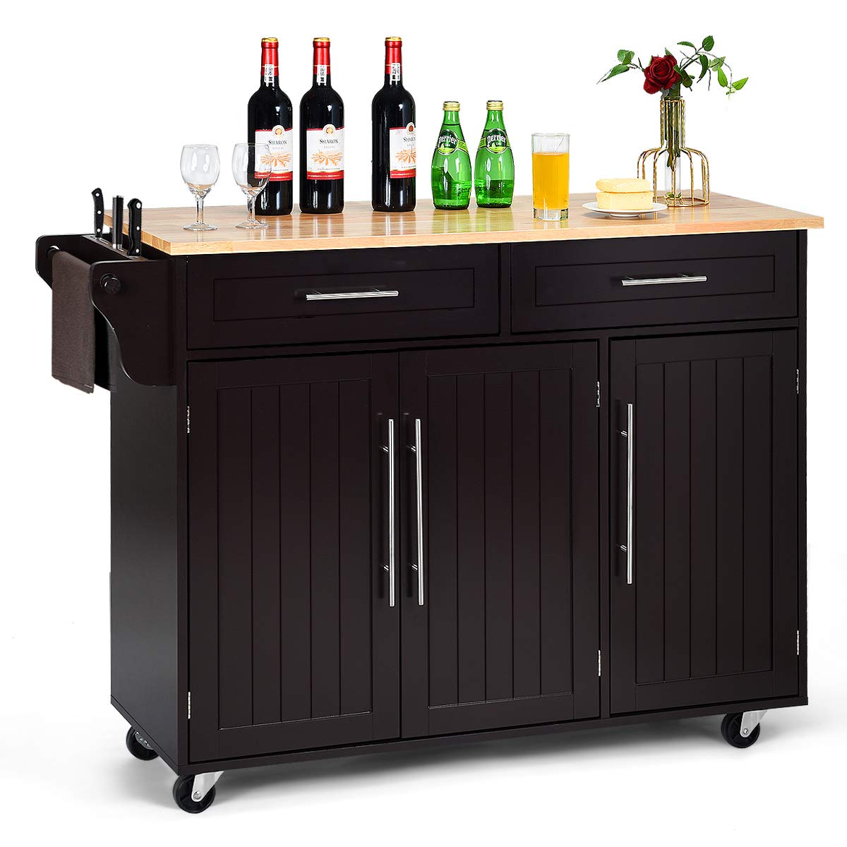 Buy COSTWAY Kitchen Island Cart, Large Storage Trolley with 2 Drawers