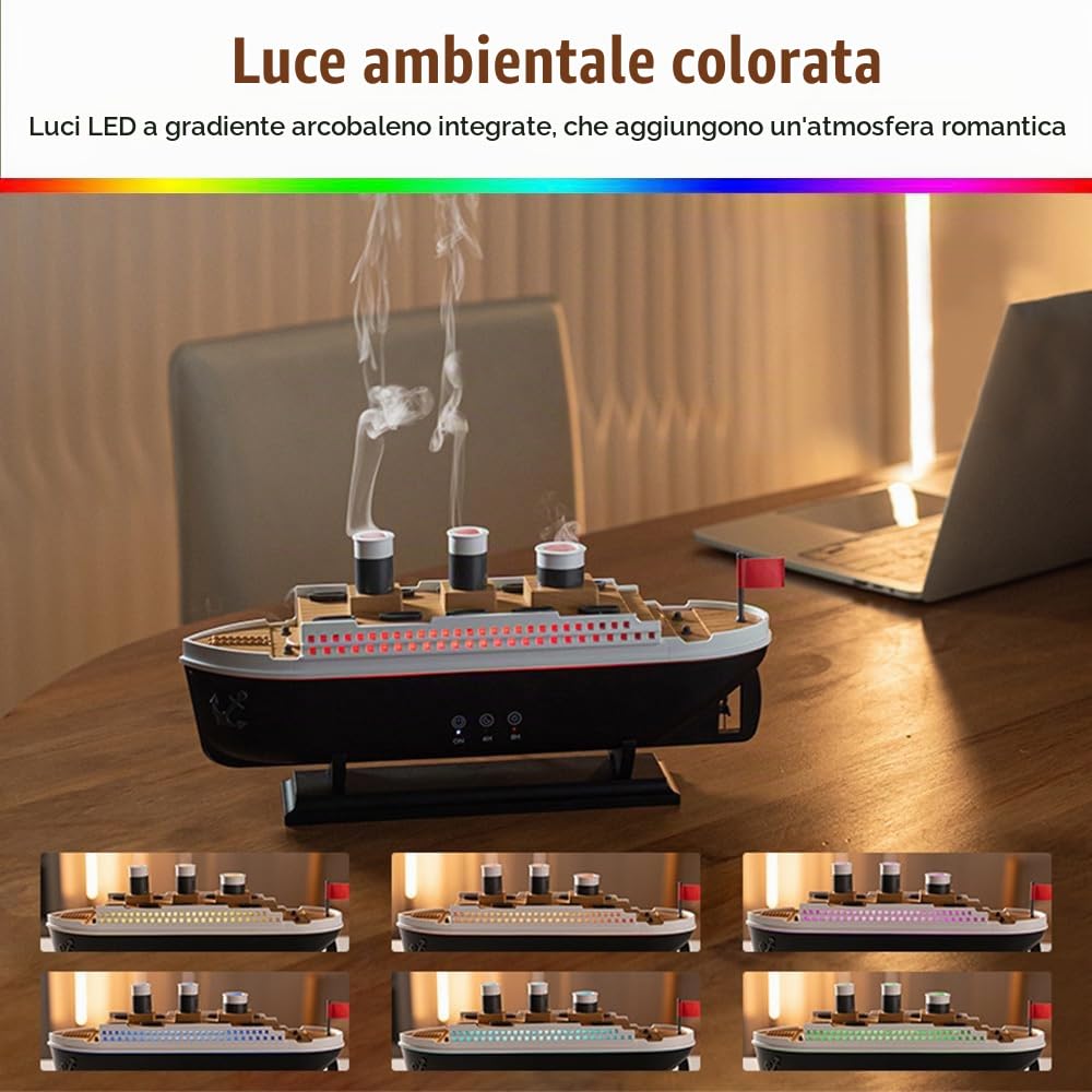 Mini Umidificatore, Diffusore di Modello di Nave con Luci Notturne, 250 ML Umidificatori di Aromi Jellyfish Mist Aromaterapia per Casa Camera da Letto Ufficio