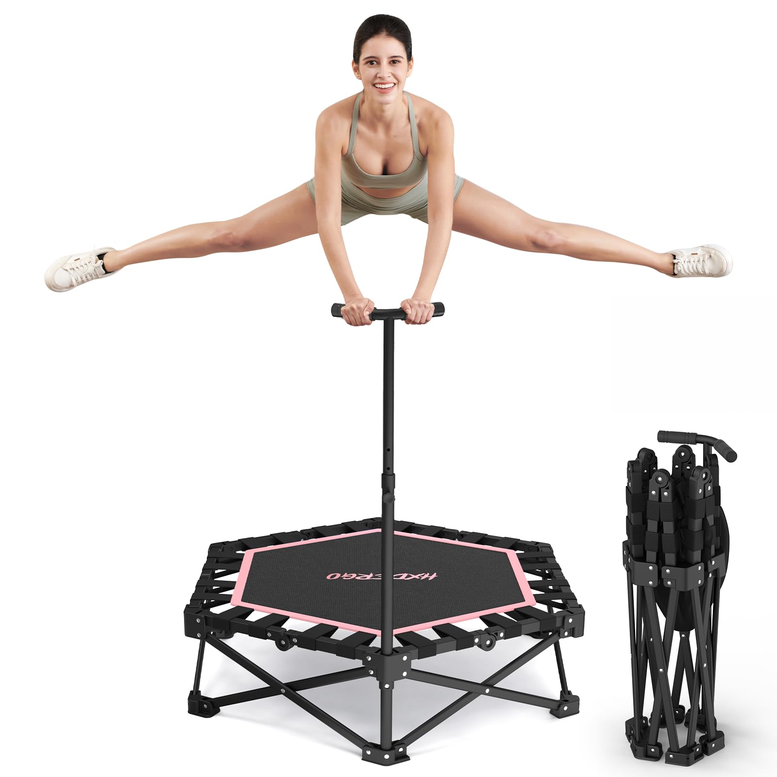 HXD-ERGO Trampolín de Fitness 106,5 cm Plegable para Adultos y Jóvenes, Cama Elástica Compacta con Agarre Regulable, Alta Resistencia y Diseño Silencioso para Entrenamiento en Casa