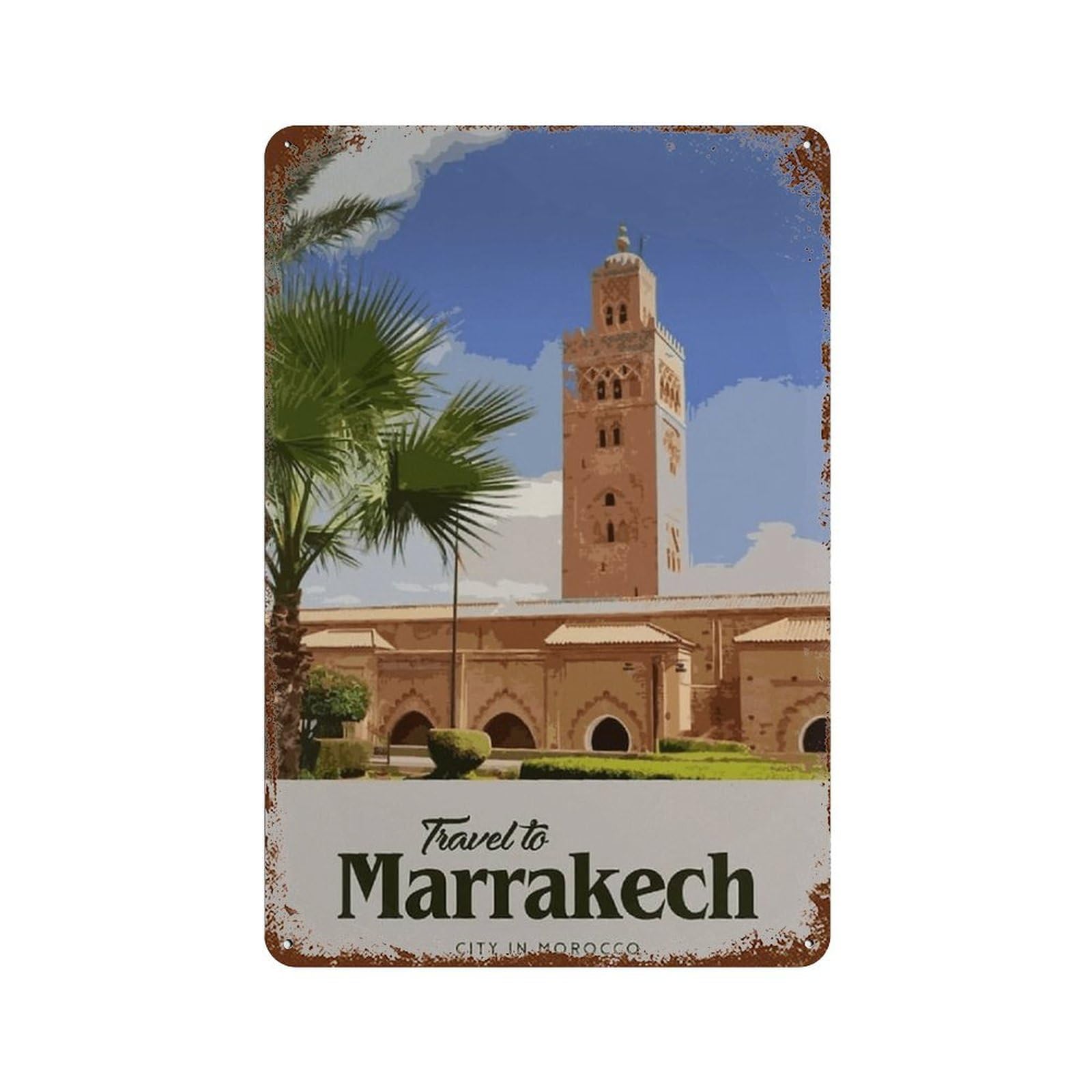 WOTDKG Marrakech Morocco Koutoubia Mosque,Retro Metal Tin Sign/Plaque for Kitchen Lounge Garden Garage Pub Wall/Door(30x40cm 12x16 inch-B1