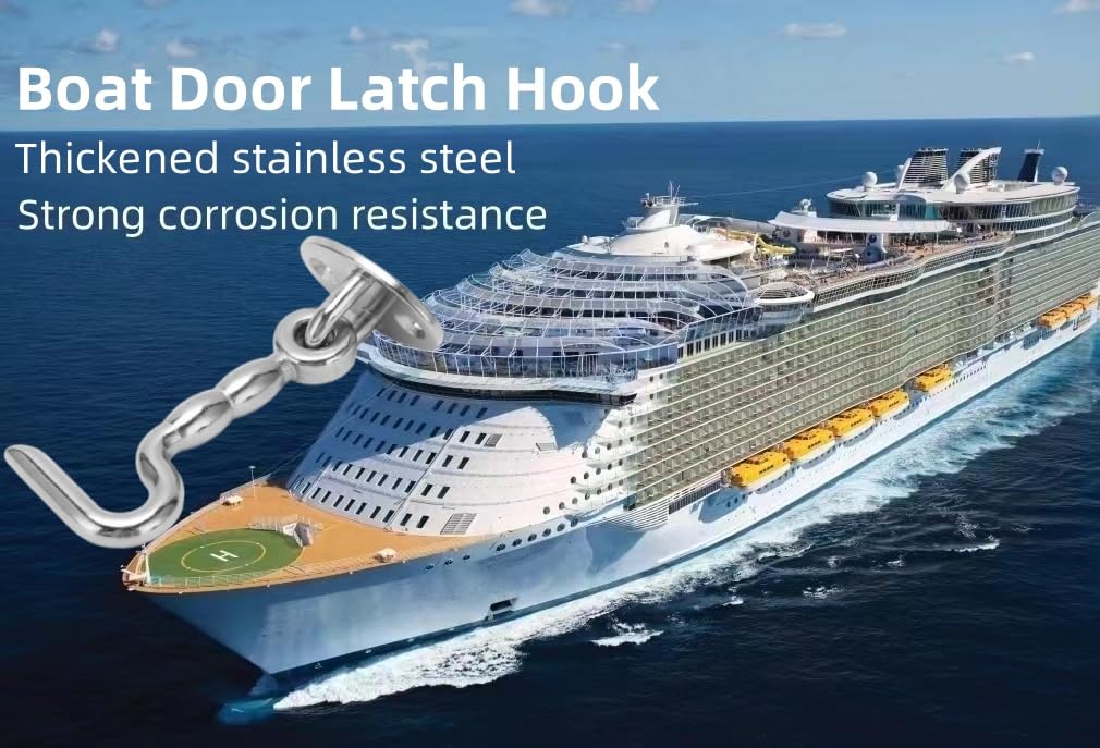 MeitrciL Boat Door Latch Hook, 77.5mm/3.05in Stainless Steel Cabin Door Hook Marine Door Lock Hardware Accessories with Eye Latch for Boat Ship Yacht Door Window Cabinet (2)