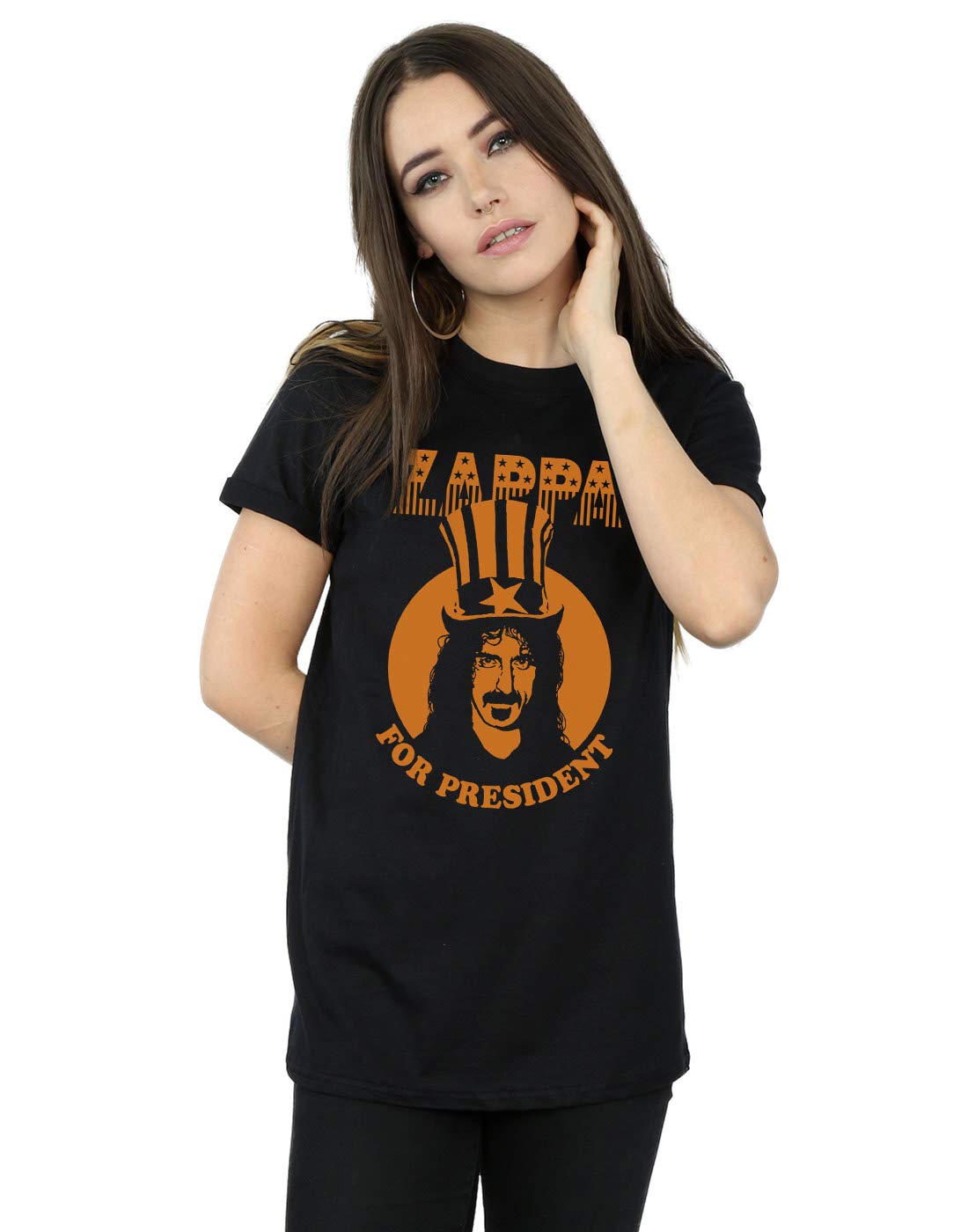 Absolute Cult Women's Black Frank Zappa For President Boyfriend Fit T-Shirt Medium