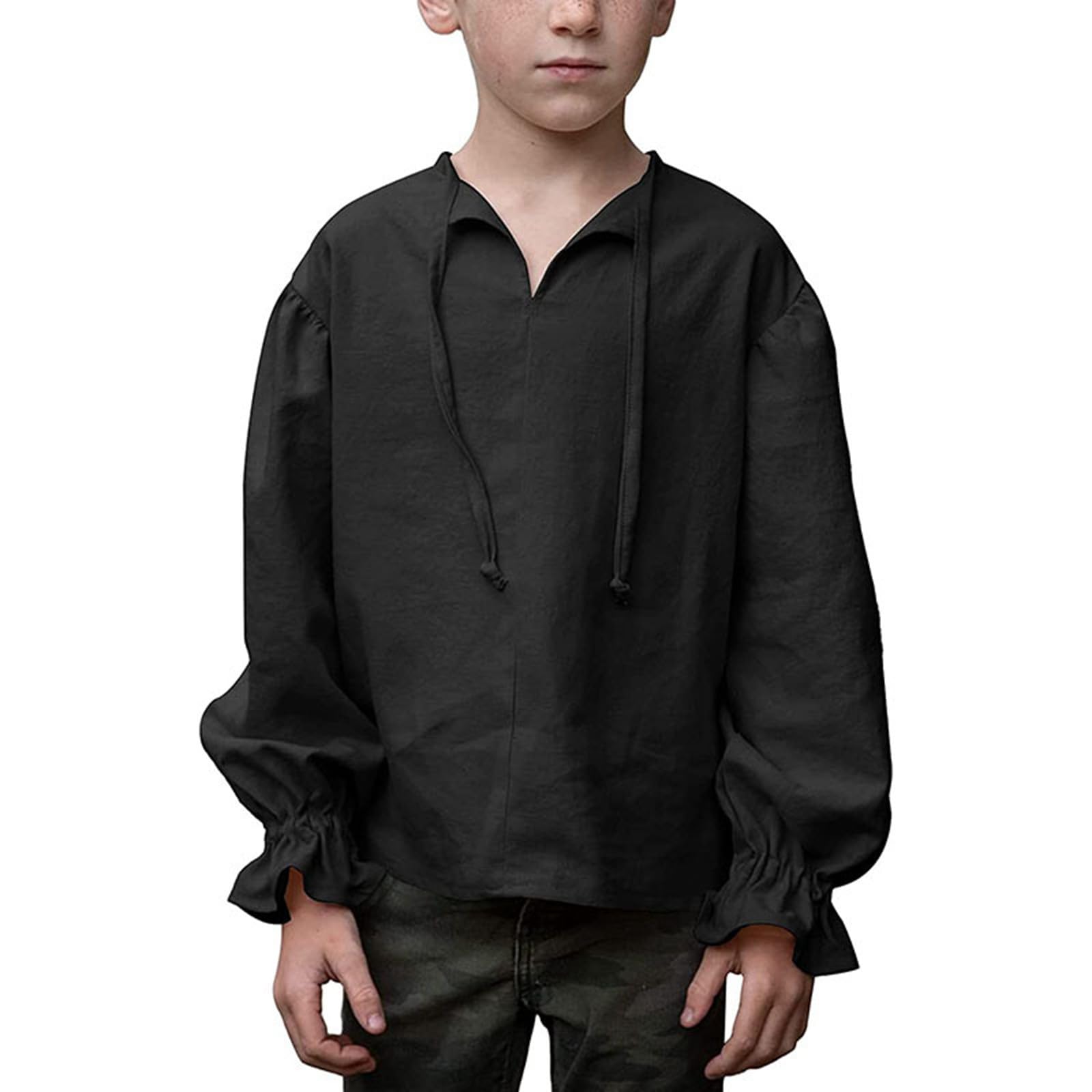 Lace up Medieval Shirt Kids Boys V Neck Long Sleeve Tops Teenagers Boys Renaissance Costumes Blouse Vintage Comfy Loose Children Maxi Blouse 3-10 Years