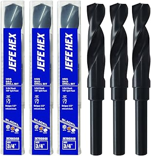 Reduced Shank Industrial Drill Bit, 3/4 Inch Silver and Deming Drill Bits, HSS Black Oxide Finish Drill Bits, 135-Degree Split Point, 1/2" Shank for Most Handle, Ideal for Steel, Copper, Aluminum, Zinc Alloy, Wood and Plastic