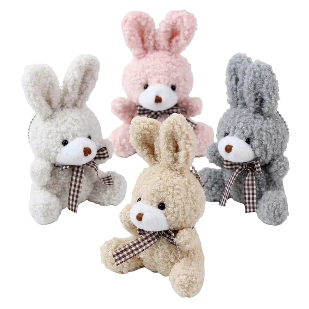 Torvyn 4 Pcs Mini Bunny Plush Toys, Cute Small Soft Toy Rabbits for Kids, Stuffed Animal Bunny Set for Party Bag Fillers, Party Favours and Backpack Keyring Charms