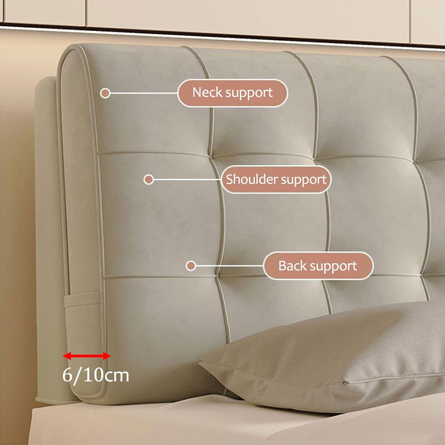 Cabecero Cubierta Cojín Almohada Individual/Doble/Queen/King Size Funda Para Cabeceros De Cama, Almohadas Para Cabecera De Cuña, Madera/Hierro, Protectora A Prueba De Polvo(Paste160×60×6cm,Beige)