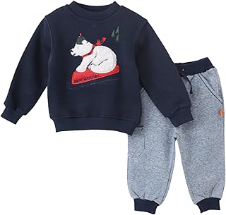 سيكا طقم بيجامة للاولاد مكون من قطعتين مكون من سويت شيرت باكمام طويلة وبنطلون مطرز برسمة دب (عبوة من قطعة واحدة)