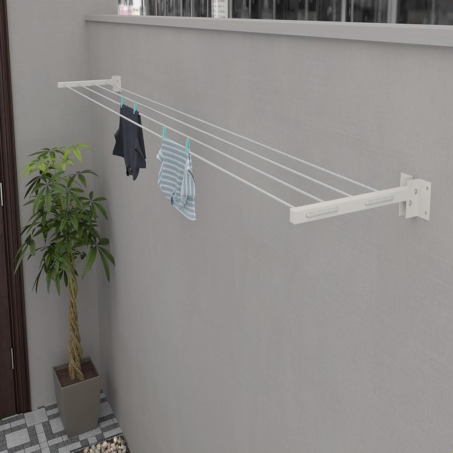 JIALTO Wall-Mounted Foldable Clothes Drying Rack | Heavy-Duty Indoor & Outdoor Dryer Stand | Space-Saving Design for Balcony, Laundry, or Utility Room – Black (White Drying Stand)-picture-20