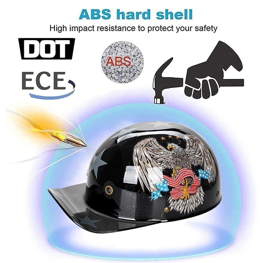 Halbschalenhelm Mit ECE-Zulassung Vintage Motorradhelm Baseball Cap Cruiser Chopper Scooter Helm Herren Retro Motorrad Halbhelm Damen Mofa Helm(9,M(57~58CM))