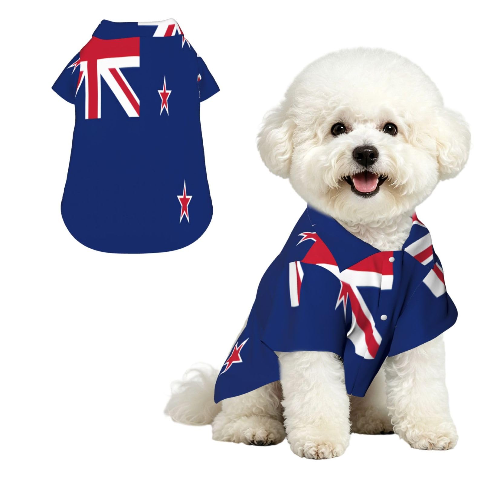 Dog Hawaiian Shirt Summer - Cute Tropical Pet Clothes For Small Dogs Cats - Lightweight Beach Outfit New Zealand Flag