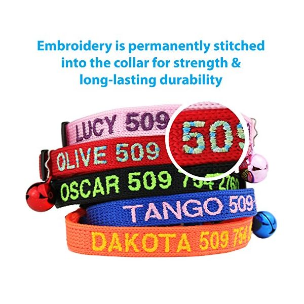 Gotags personalized cat collars with breakaway safety release buckle, custom embroidered cat collar with pet name and phone number, adjustable nylon id collar with bell for cat or kitten - image 3