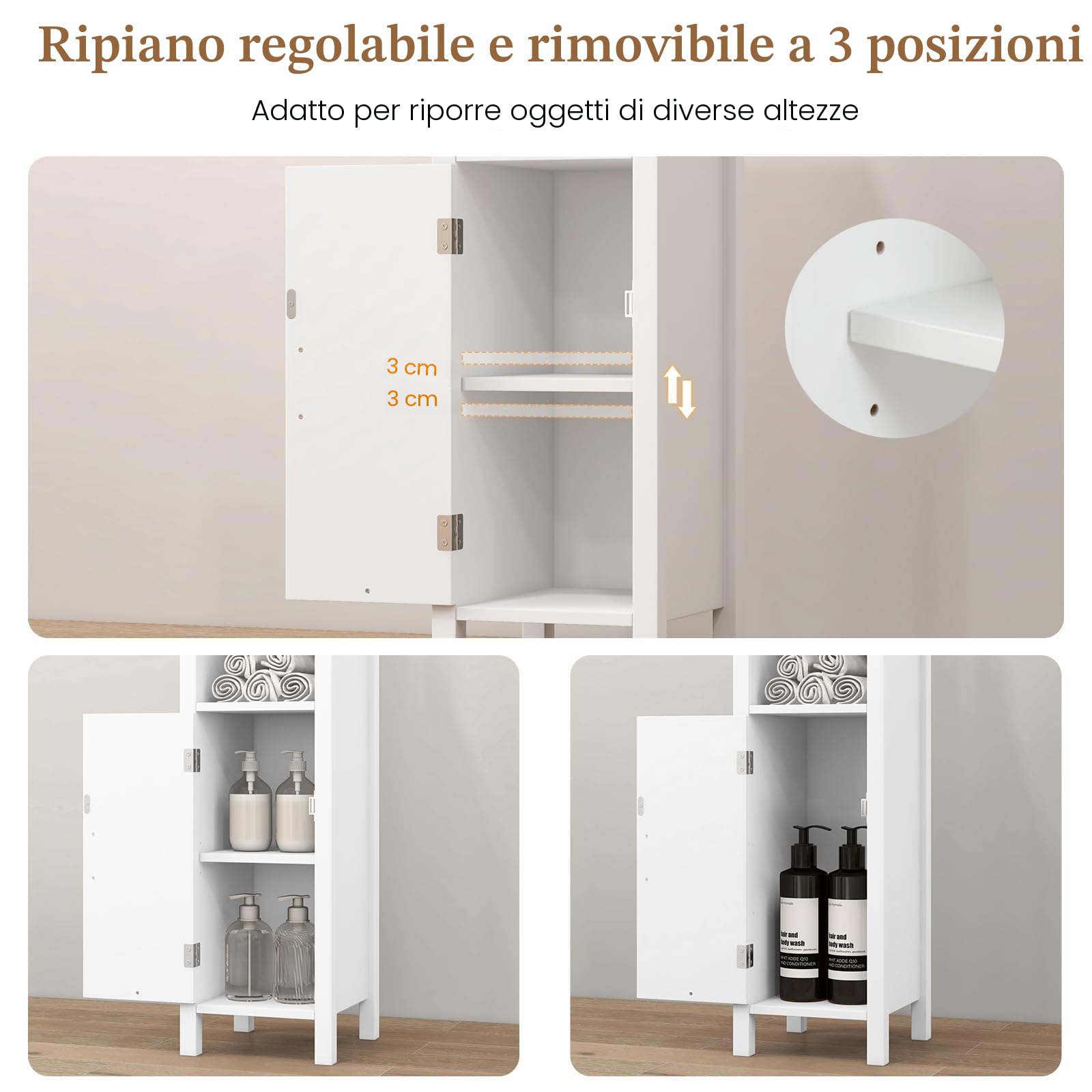 LIFEZEAL Mobile Bagno, in Legno, Mobiletto Bagno Salvaspazio, con Anta e Scomparto Aperto, Ripiano Regolabile, Armadietto Indipendente, 30x30x80 cm, Mobiletto Salvaspazio per Soggiorno (bianco)