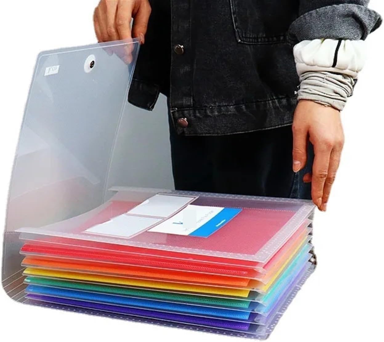 Organizador de archivos en acordeón de plástico, Carpeta Archivadora Expandible A4 Acordeón Plástico Multibolsillos Transparente 31.5x25.8cm