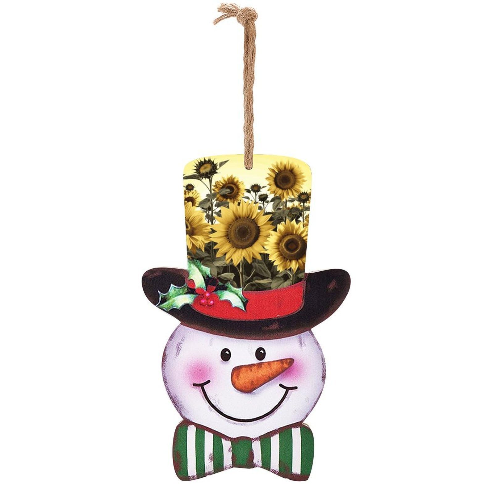 Yellow Sunflower Floral Snowman Decor Christmas Snowmans Hanging Decors Wooden Exquisite Holiday Decoration Sign for Home Window Wall Farmhouse Indoor Outdoo