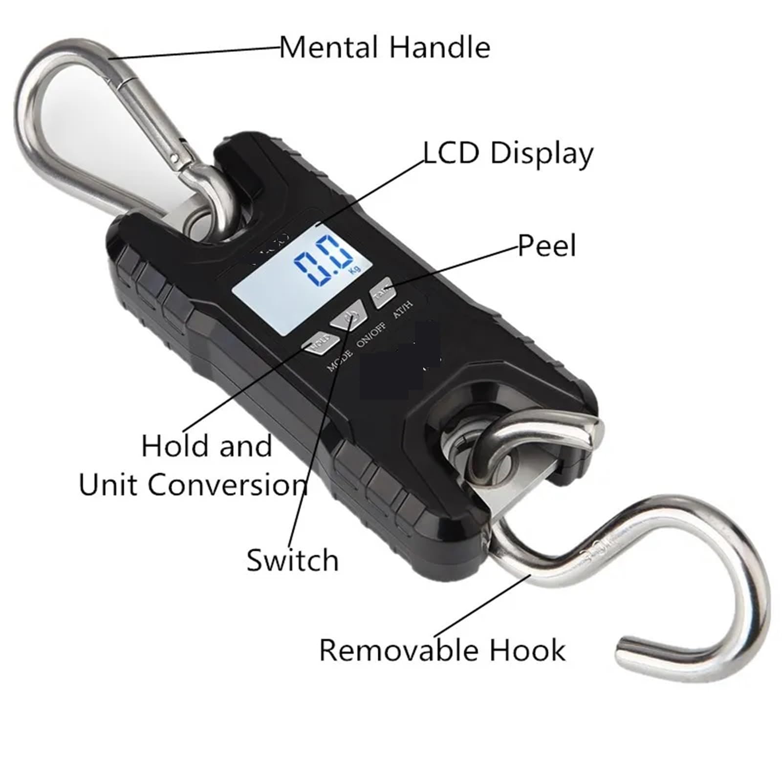 Bilancia digitale per gru, Bilancia Per Gru, Display Digitale Da 500 Kg Gancio Sospeso Pesatura Elettronica Viaggio Per Pesca,Fattoria, Pesca, Pesce,(Black)