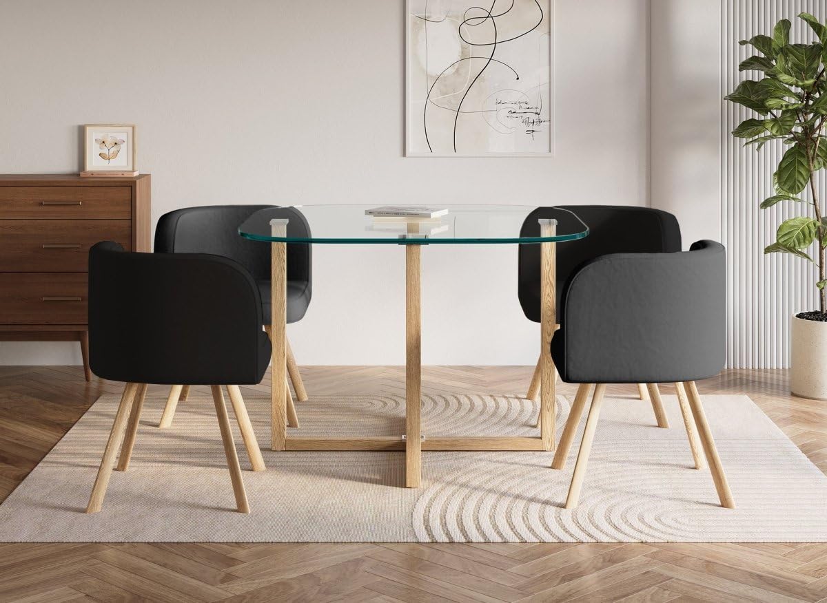 DecoInParis Ensemble Table + 4 chaises encastrables Noires FLEN
